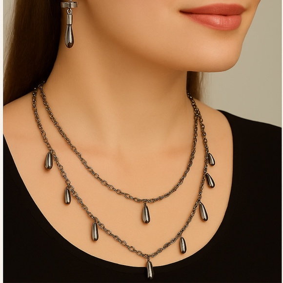 St. John Gunmetal Necklace and Earring Set - Picture 10 of 11